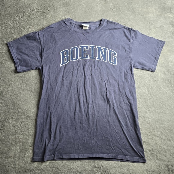 Boeing Shirt Mens Medium Gray Blue Graphic Logo Cotton Crewneck Aviation Tee